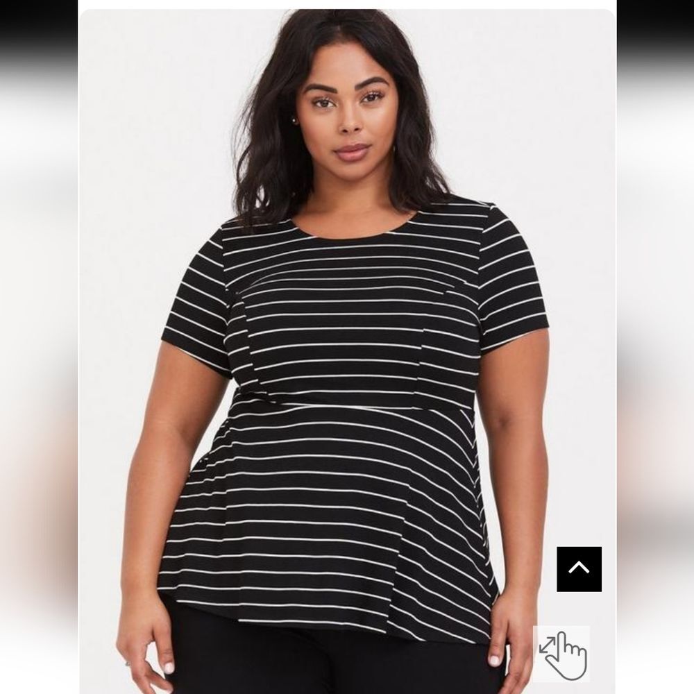 Torrid Peplum Ponte Crew Neck Top Womens 2X Black White Stripe Casual Workwear - Picture 3 of 13